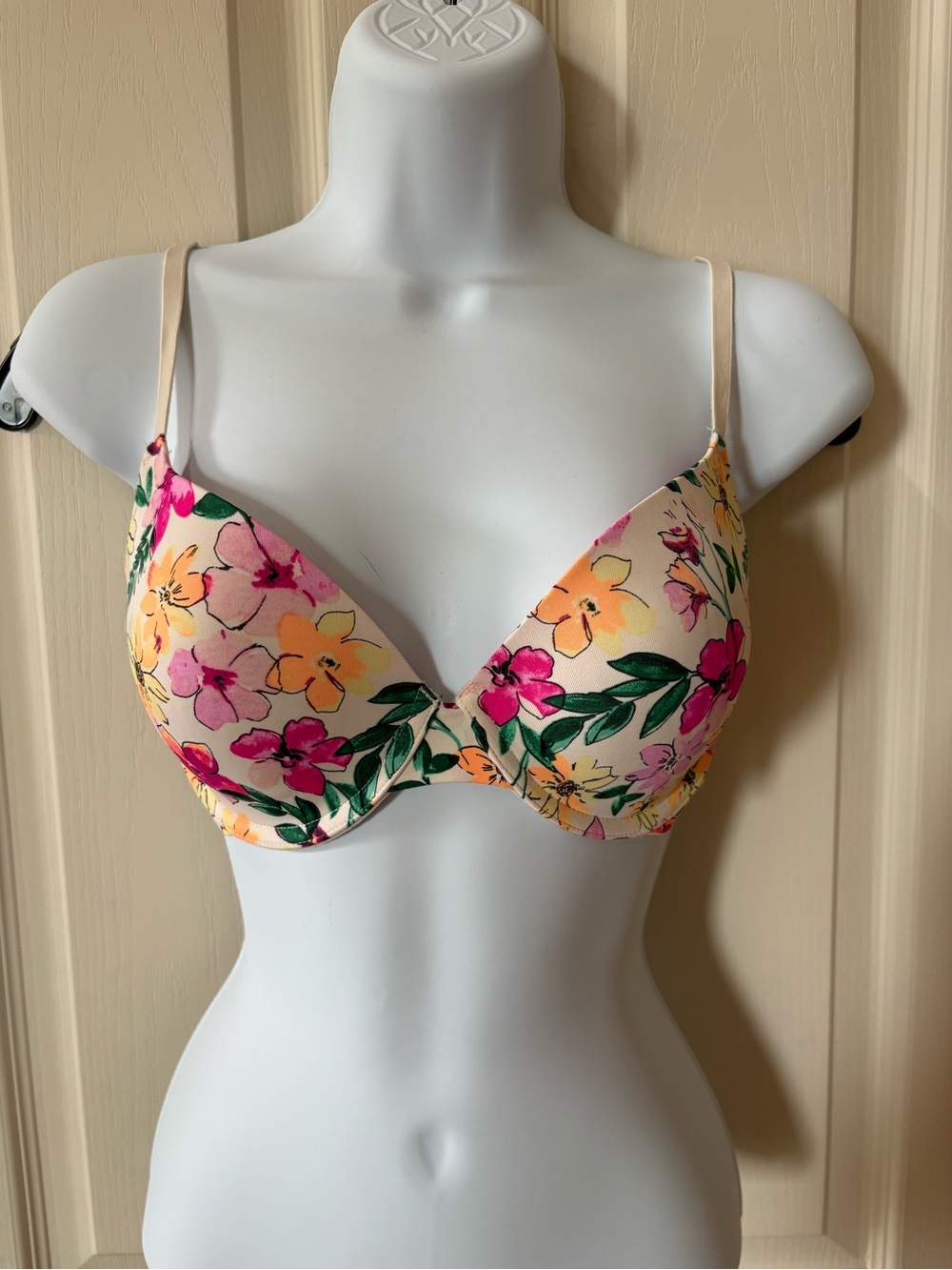 Victoria’s Secret size 32D Floral Push-Up Bra - Pink & Yellow